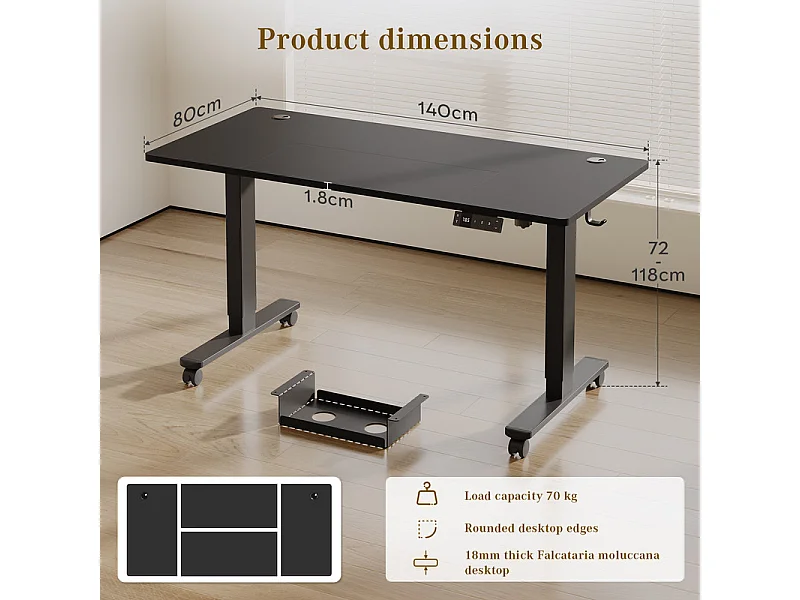 Bureau assis-debout électrique avec port de chargement USB-C, bureau ergonomique à hauteur réglable avec passe-câbles, pour bureau à domicile