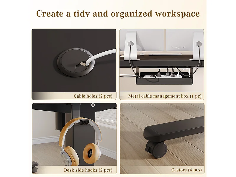 Bureau assis-debout électrique avec port de chargement USB-C, bureau ergonomique à hauteur réglable avec passe-câbles, pour bureau à domicile