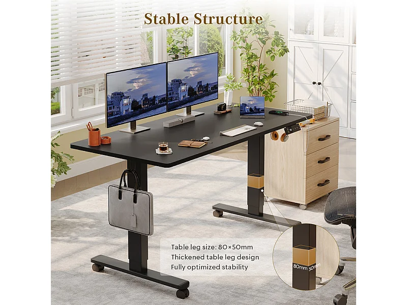 Bureau assis-debout électrique avec port de chargement USB-C, bureau ergonomique à hauteur réglable avec passe-câbles, pour bureau à domicile