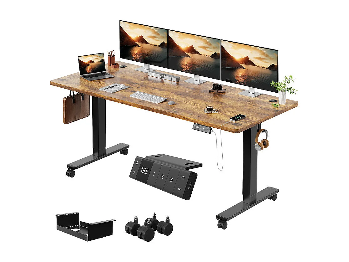 Bureau assis-debout électrique avec port de chargement USB-C, bureau ergonomique à hauteur réglable avec passe-câbles, pour bureau à domicile