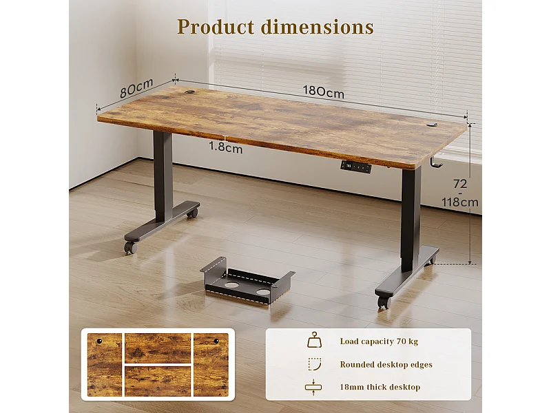 Bureau assis-debout électrique avec port de chargement USB-C, bureau ergonomique à hauteur réglable avec passe-câbles, pour bureau à domicile