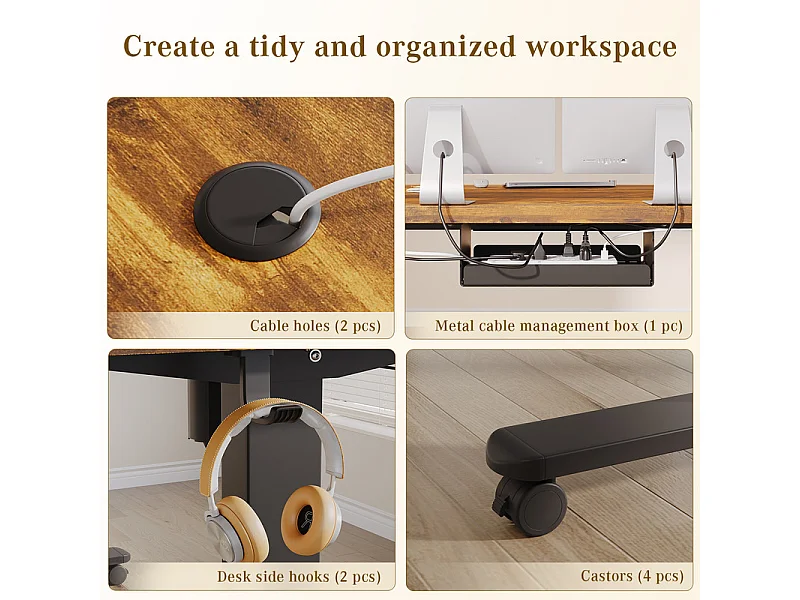 Bureau assis-debout électrique avec port de chargement USB-C, bureau ergonomique à hauteur réglable avec passe-câbles, pour bureau à domicile