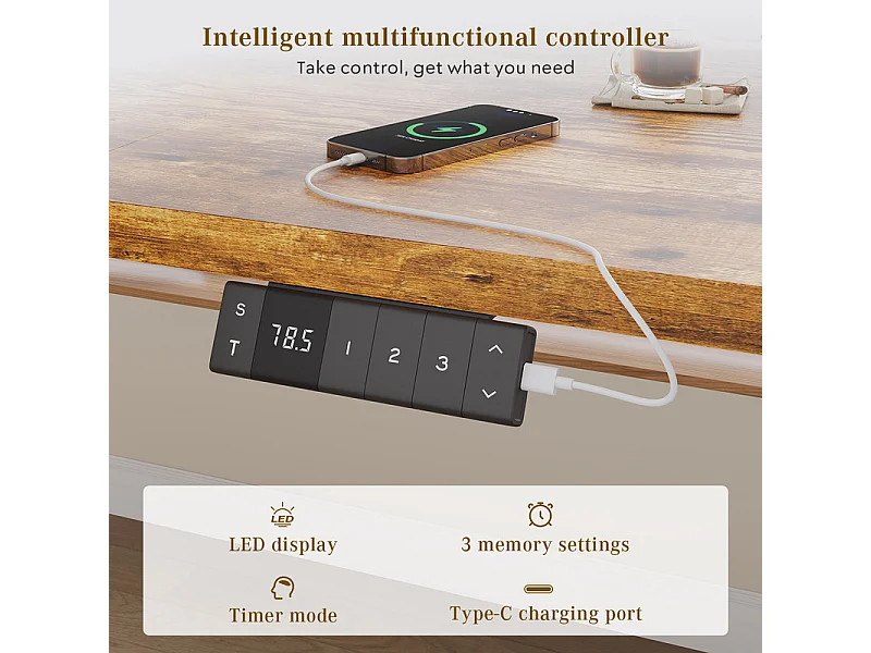 Bureau assis-debout électrique avec port de chargement USB-C, bureau ergonomique à hauteur réglable avec passe-câbles, pour bureau à domicile