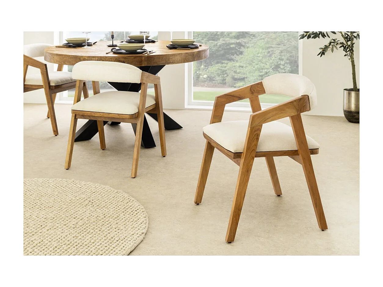 Eetkamerstoel ARKAYA vintage van massief acaciahout en witte stof