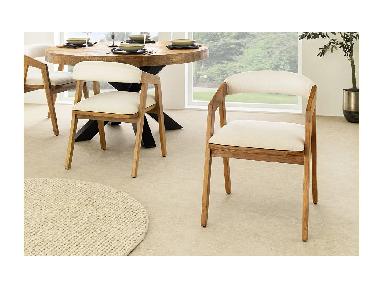 Eetkamerstoel ARKAYA vintage van massief acaciahout en witte stof