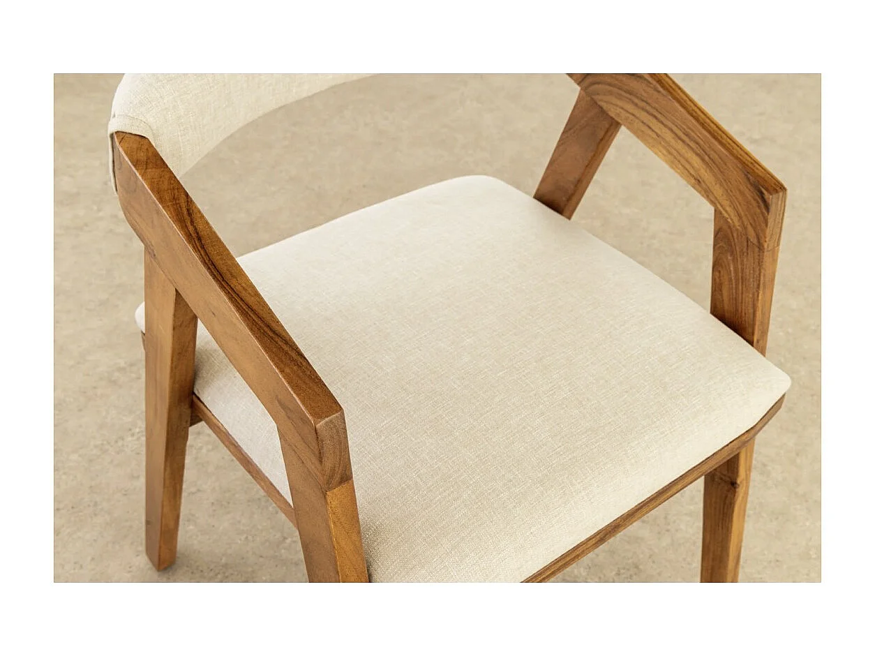 Eetkamerstoel ARKAYA vintage van massief acaciahout en witte stof