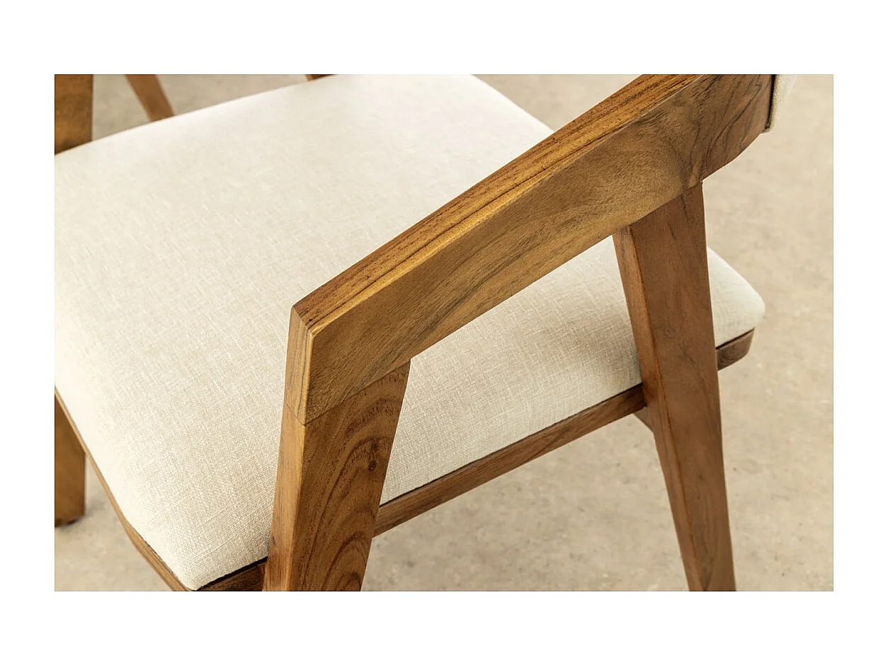 Eetkamerstoel ARKAYA vintage van massief acaciahout en witte stof