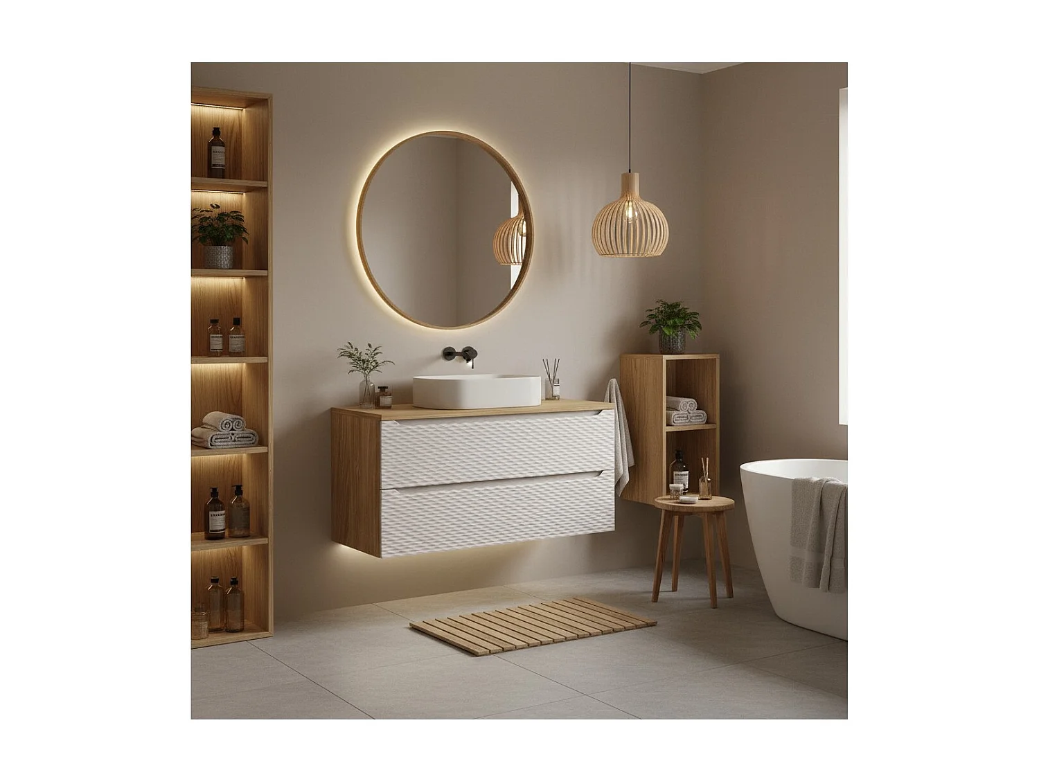 Piano lavabo YOKA – Finitura rovere chiaro, 140 cm