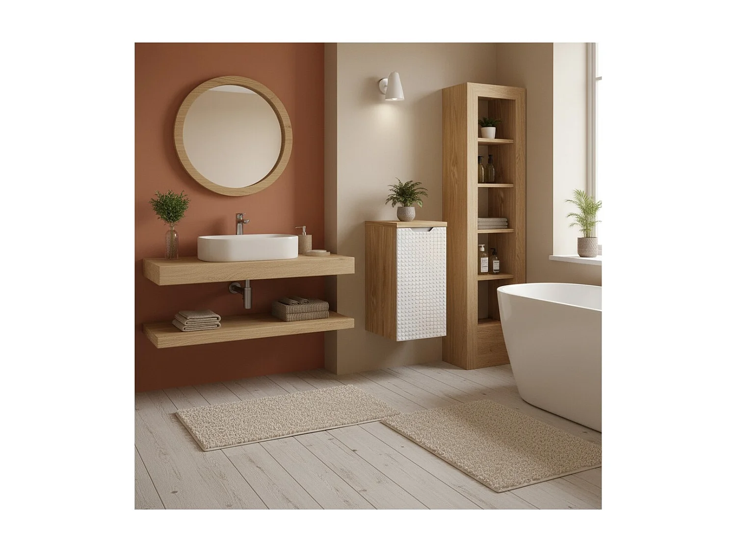 Plan vasque YOKA – Finition chêne clair, 30 cm