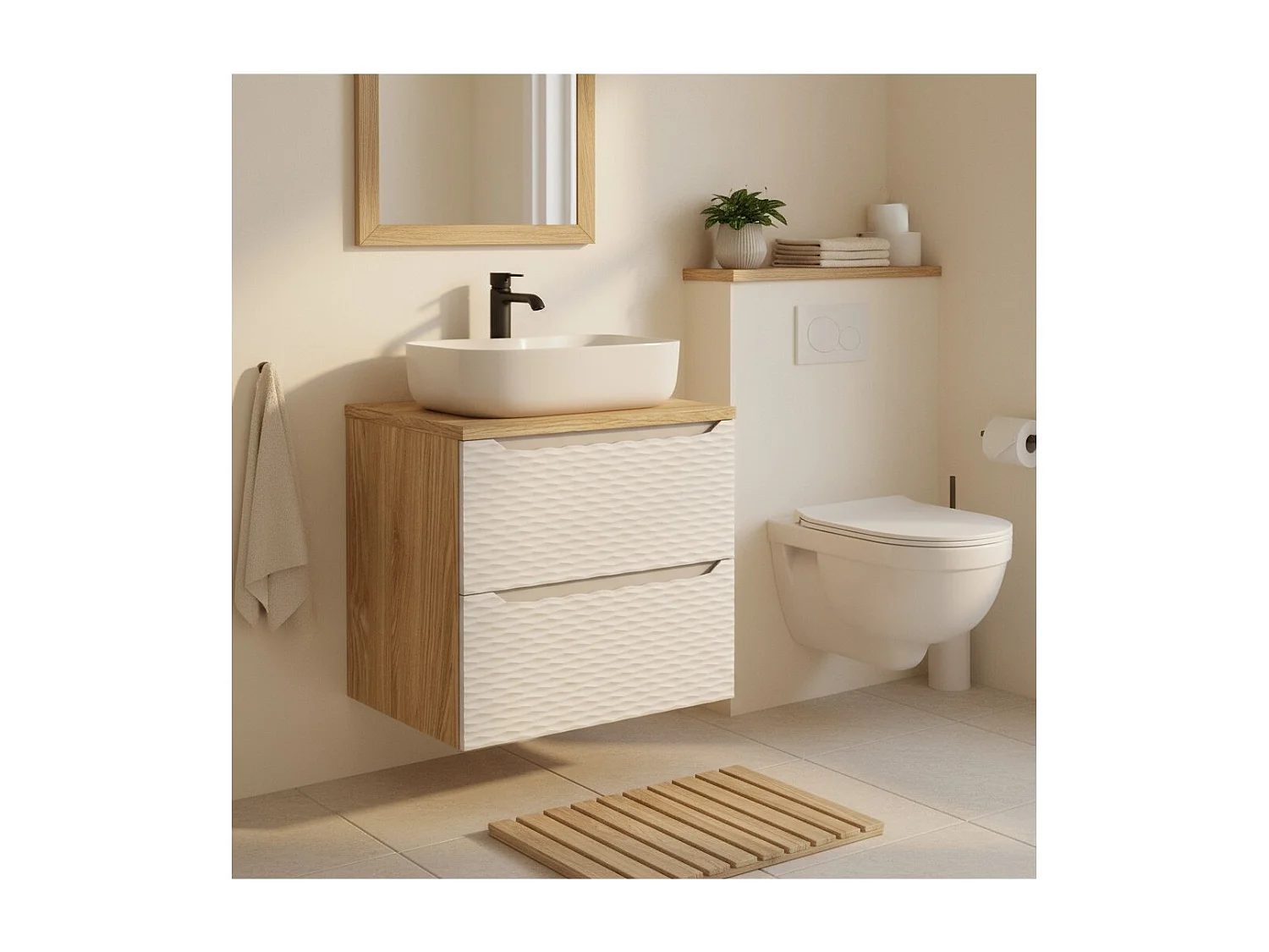 Plan vasque YOKA – Finition chêne clair, 80 cm