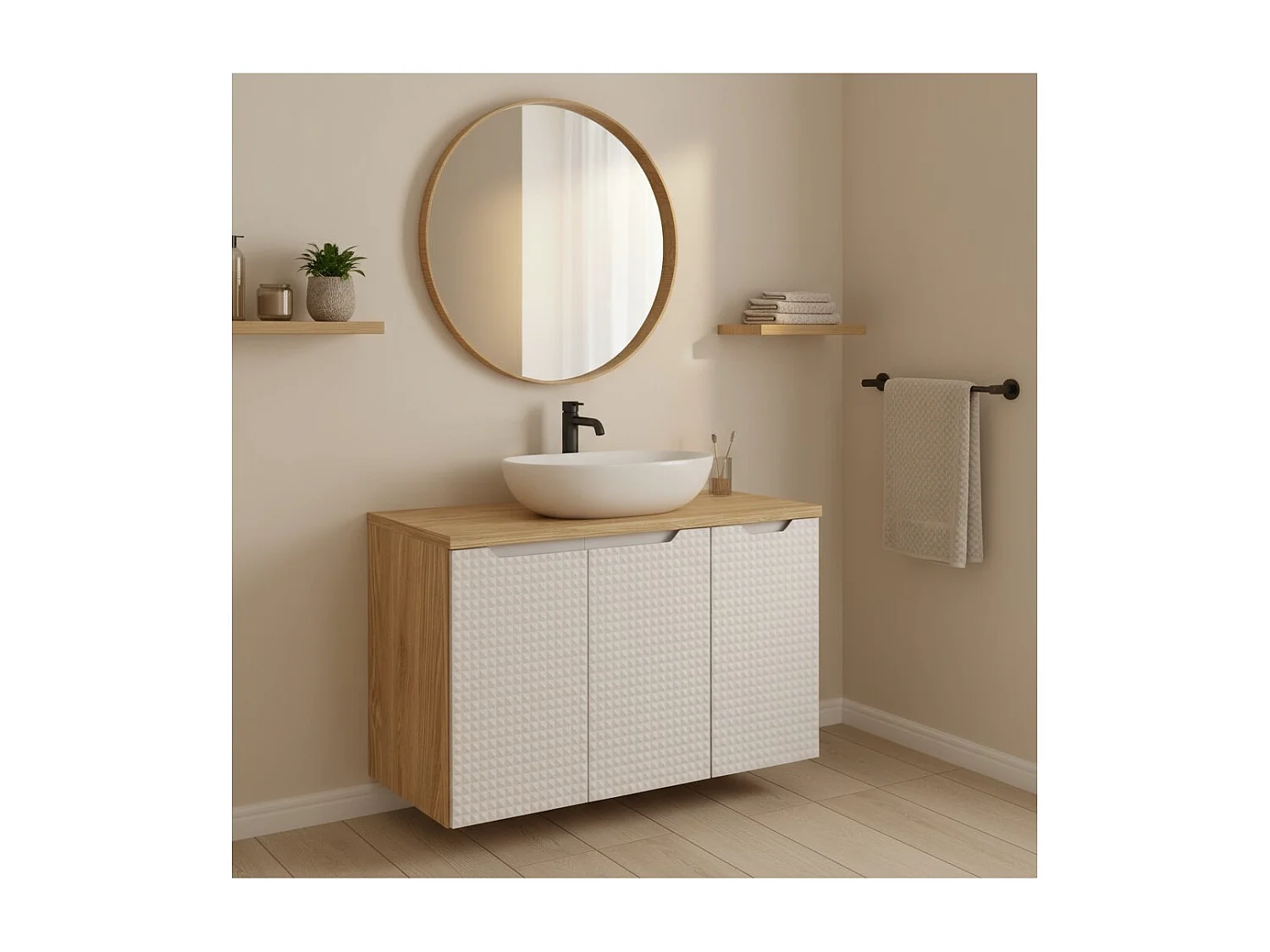 Plan vasque YOKA – Finition chêne clair, 90 cm