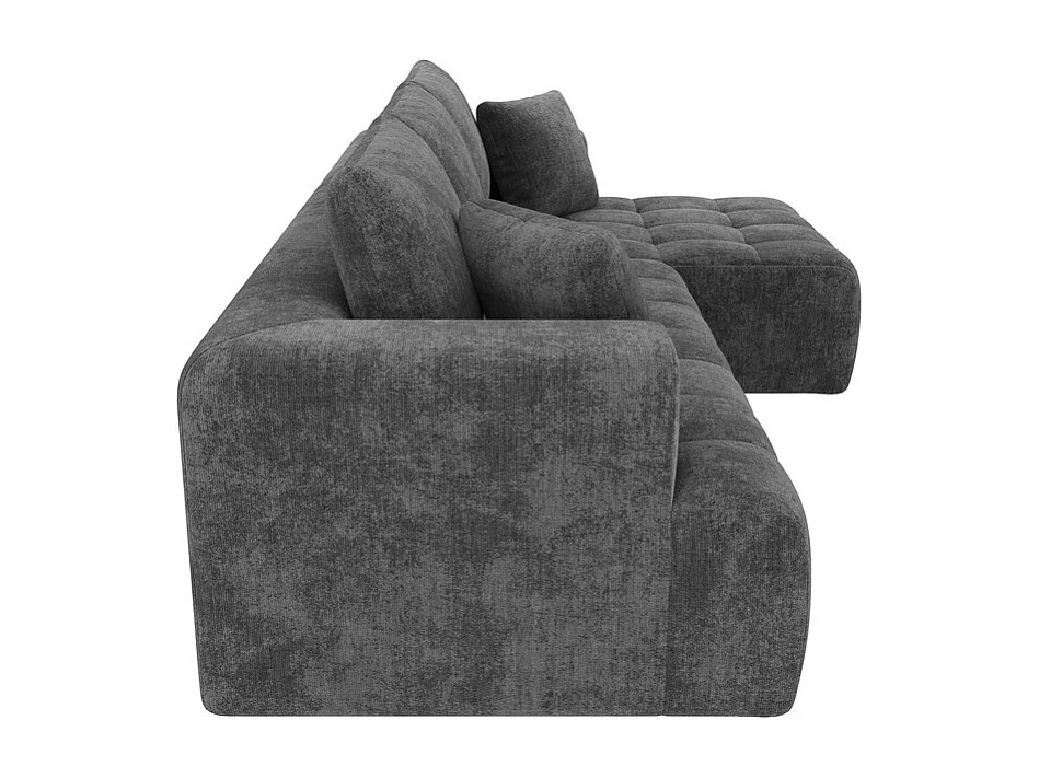 Canapé 3 Places d'angle droite modulable, en chenille gris, avec 3 coussins et 2 oreillers, méridienne, 244.5x136x79cm