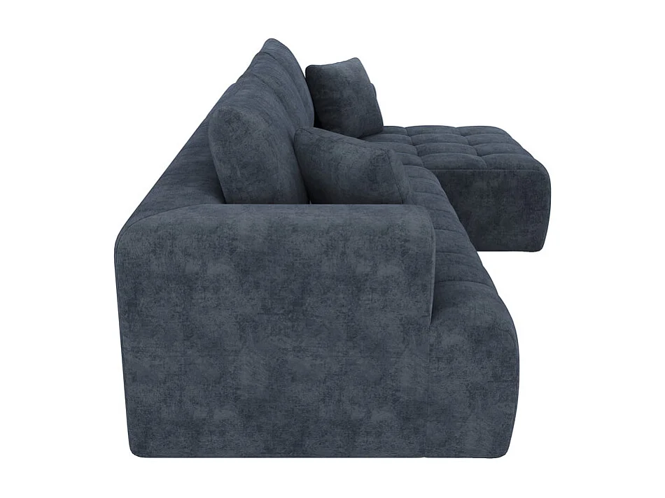 Canapé 3 Places d'angle droite modulable, en chenille bleu, avec 3 coussins et 2 oreillers, méridienne, 244.5x136x79cm