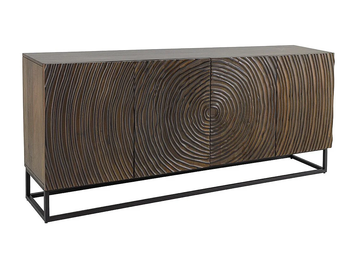 Buffet ZENWOOD 180 cm – Massief hout gesneden concentrische cirkels – 4 deuren