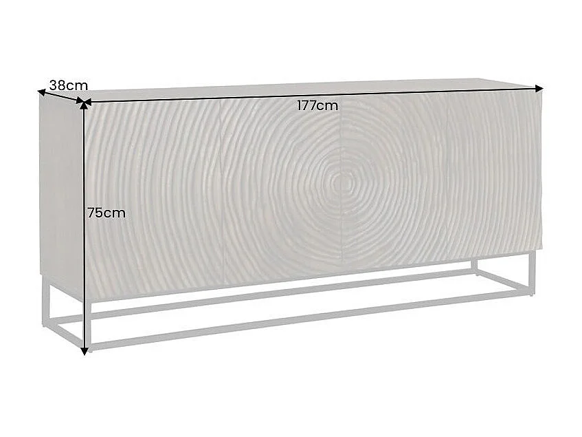 Buffet ZENWOOD 180 cm – Massief hout gesneden concentrische cirkels – 4 deuren