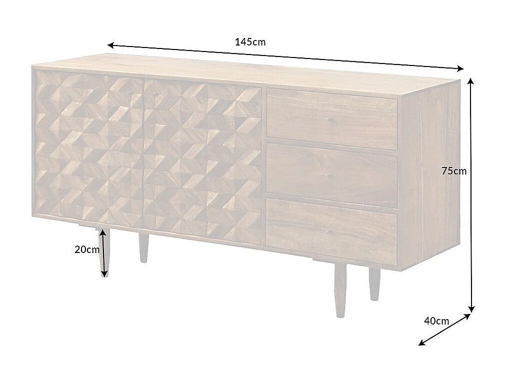 Buffet ARAVIS 145 cm – Massief licht acaciahout gesneden – 2 deuren en 3 laden