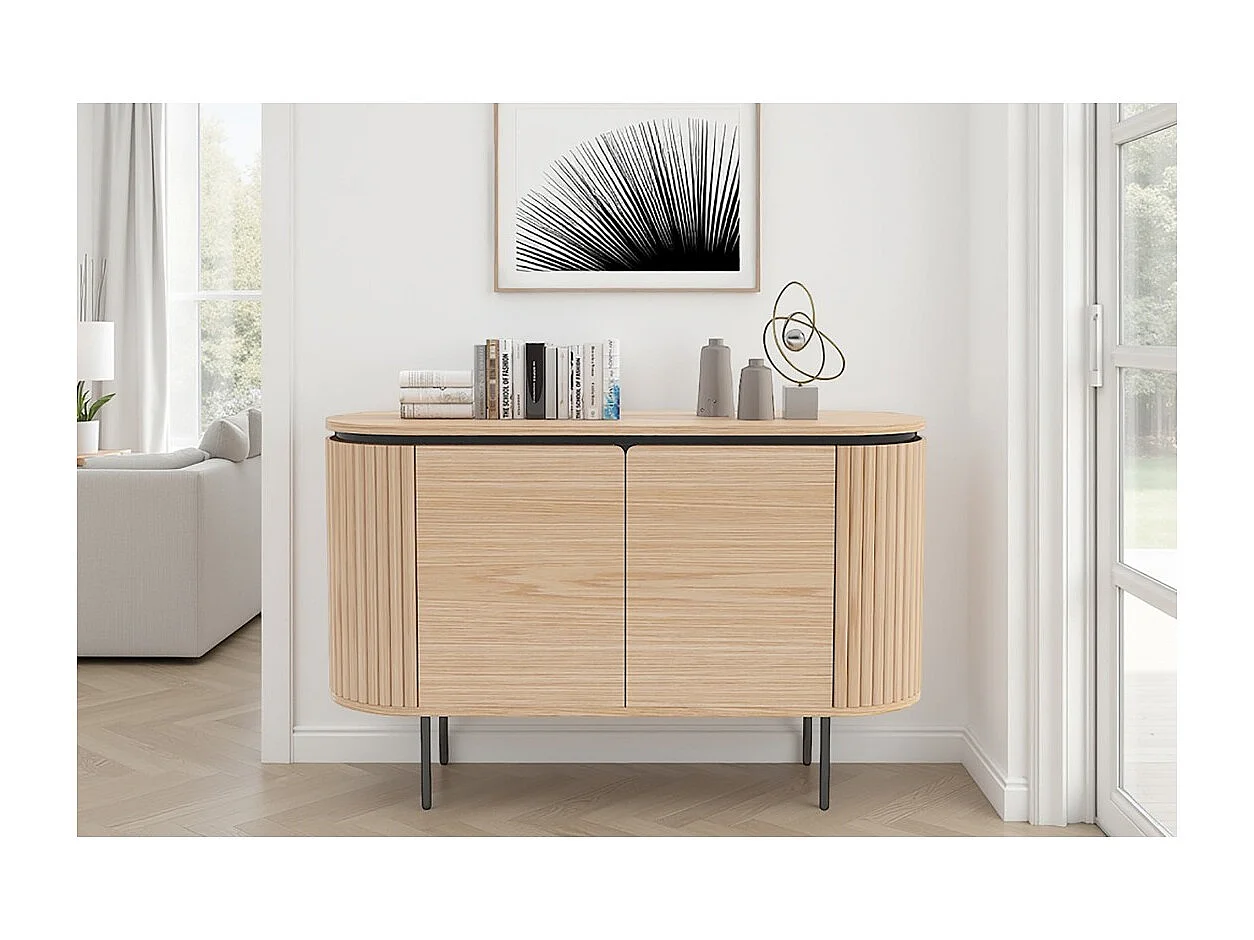 Buffet 120 cm 2 deuren licht eiken en zwart - Collectie SÖREN