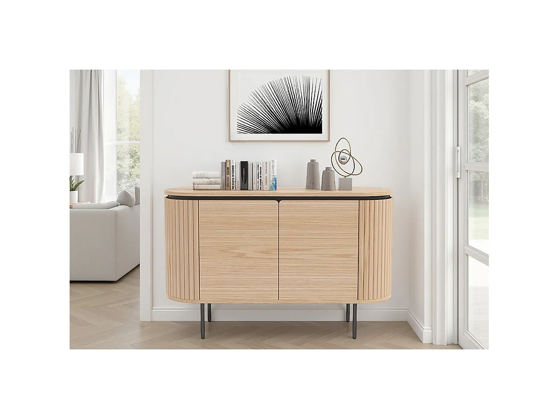 Buffet 120 cm 2 Türen Eichenhell und Schwarz – Kollektion SÖREN