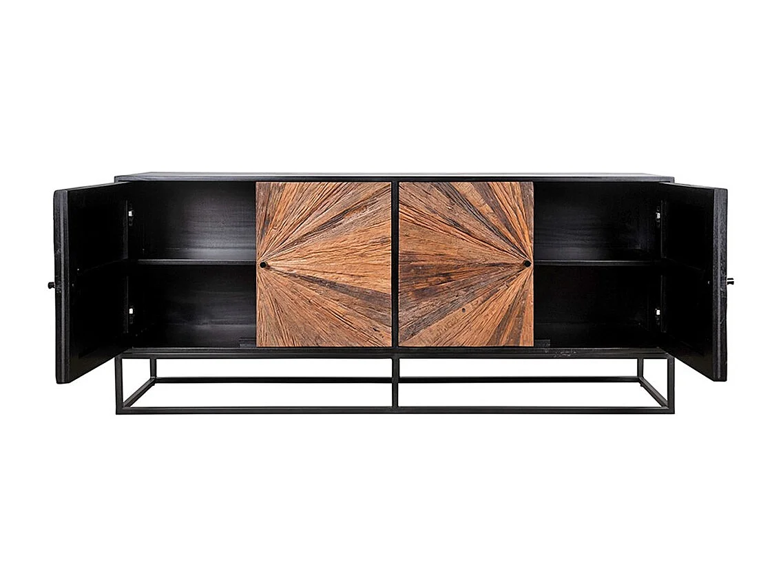 Buffet RAOKA 180 cm in legno massiccio di mango e teak – Motivo solare scolpito