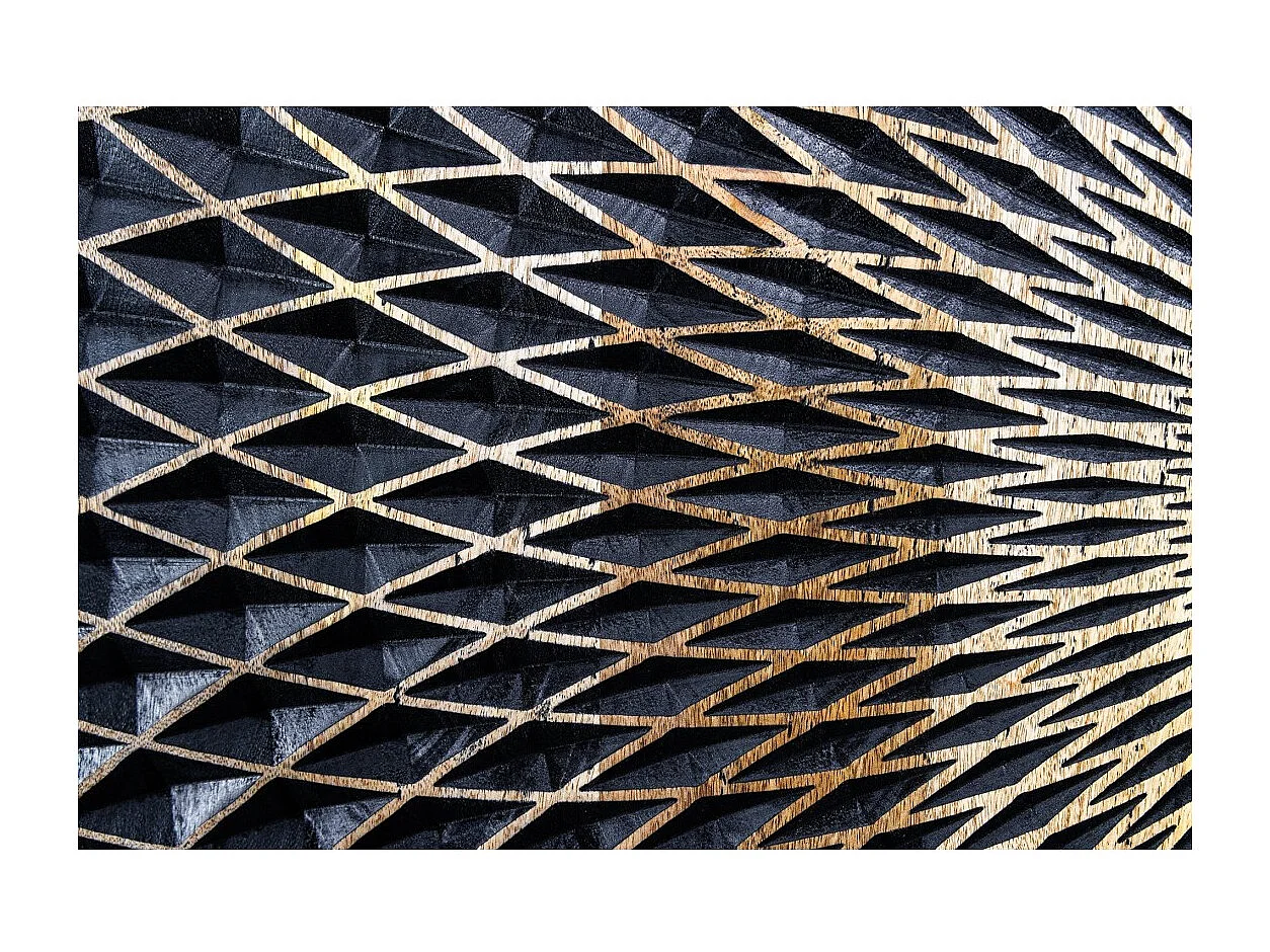 Buffet KOSMOS 180 cm – Bois massif noir sculpté 3D – Pieds métal doré