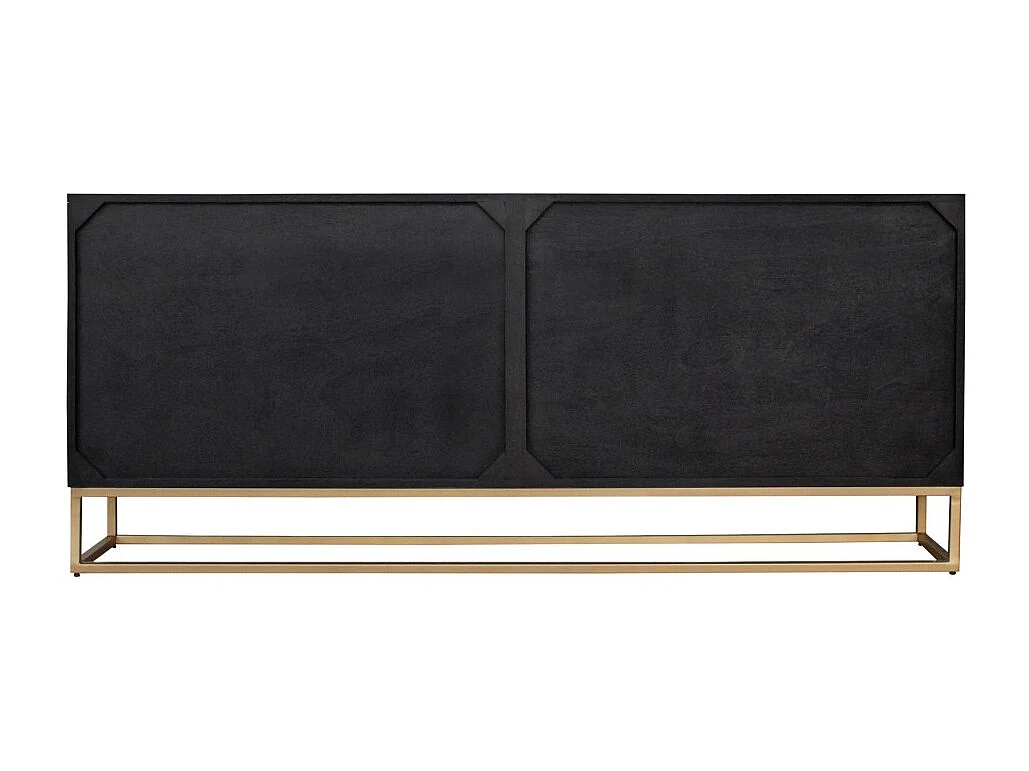 Buffet KOSMOS 180 cm – Bois massif noir sculpté 3D – Pieds métal doré