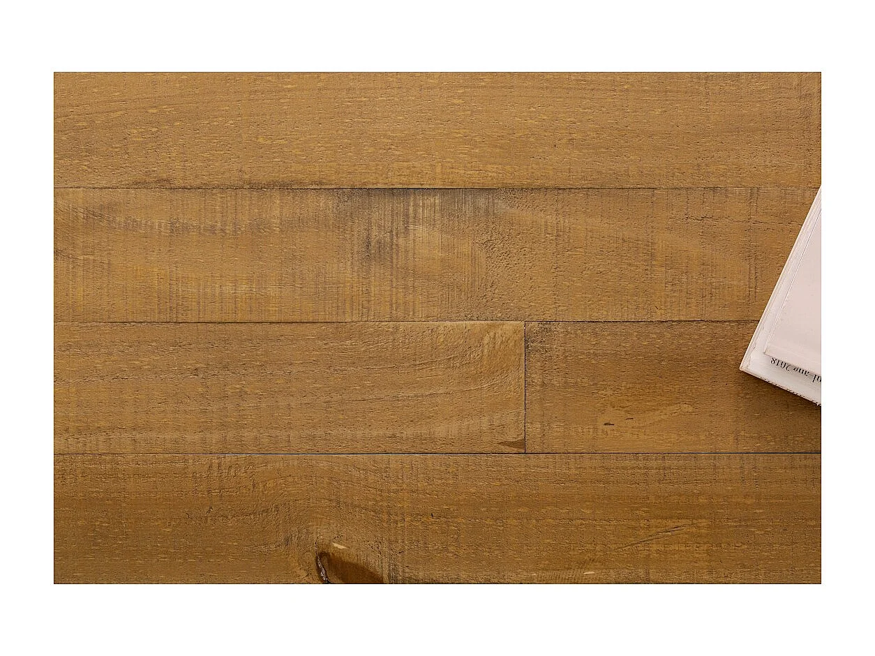 Buffet CAVARA 195 cm – Massief vintage bruin grenen en zwart metaal – 2 deuren, 3 laden en wijnrek