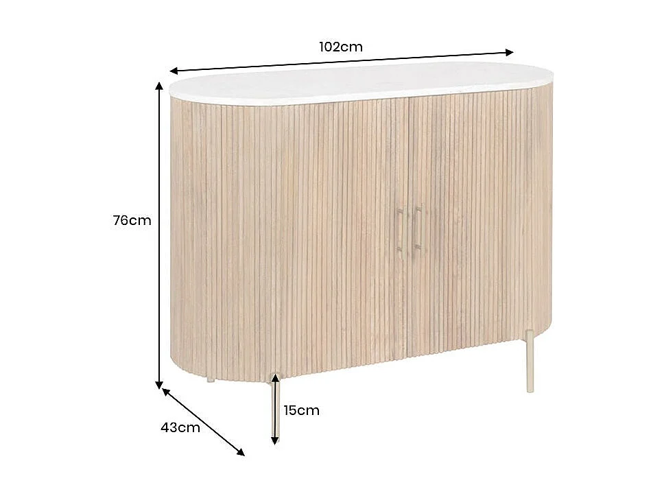 Buffet 105 cm 2 deuren massief hout, wit en gouden marmer - Collectie YONA