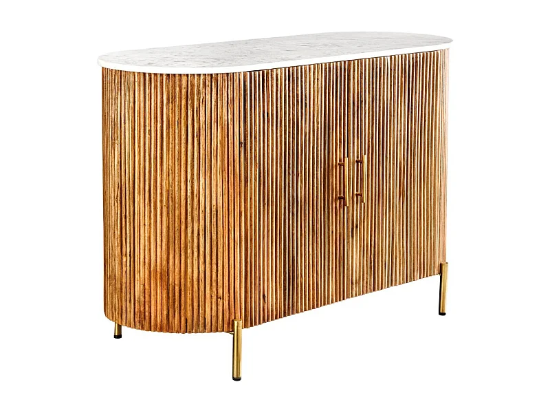 Buffet 105 cm 2 deuren massief hout, wit en gouden marmer - Collectie YONA