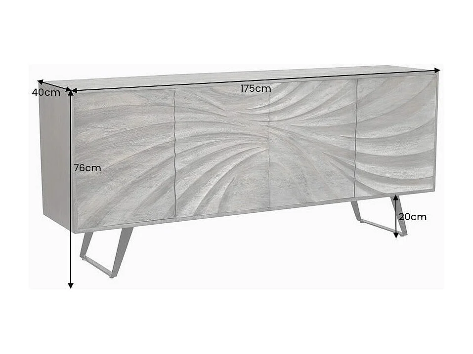 Buffet SYRMA 175 cm – Massief acaciahout met gesneden – Dynamisch 3D-ontwerp