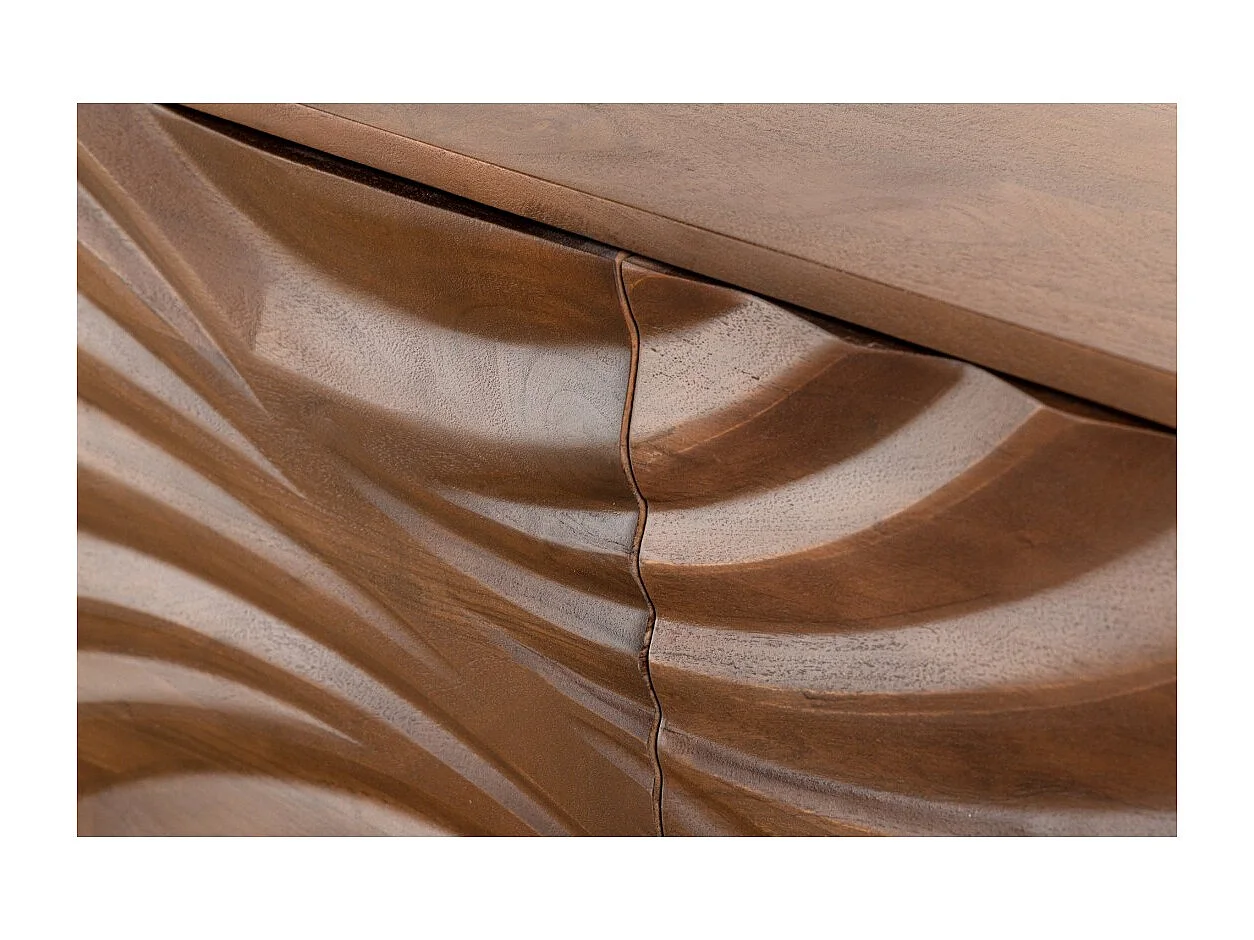 Buffet SYRMA 175 cm – Massief acaciahout met gesneden – Dynamisch 3D-ontwerp