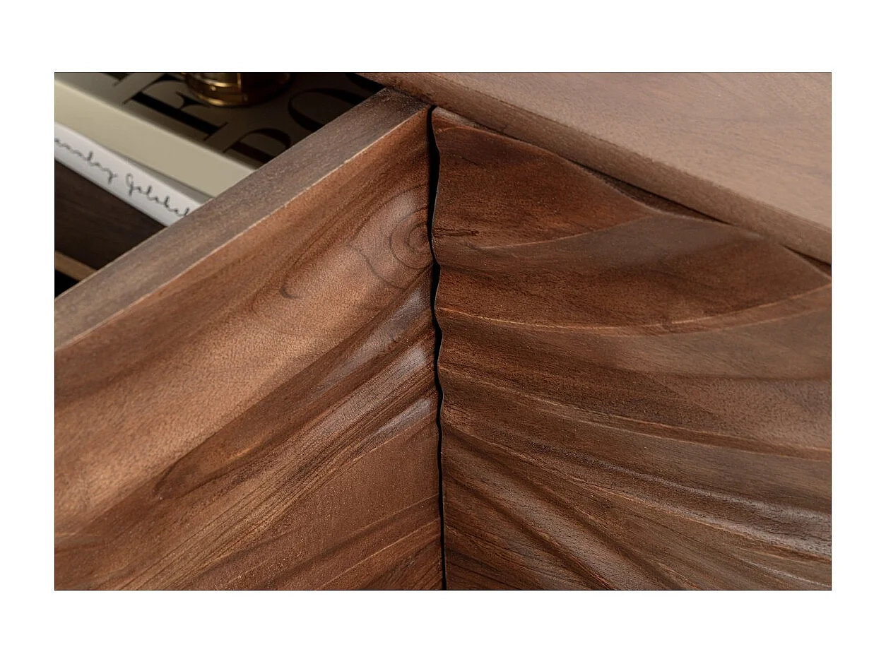 Buffet SYRMA 175 cm – Massief acaciahout met gesneden – Dynamisch 3D-ontwerp