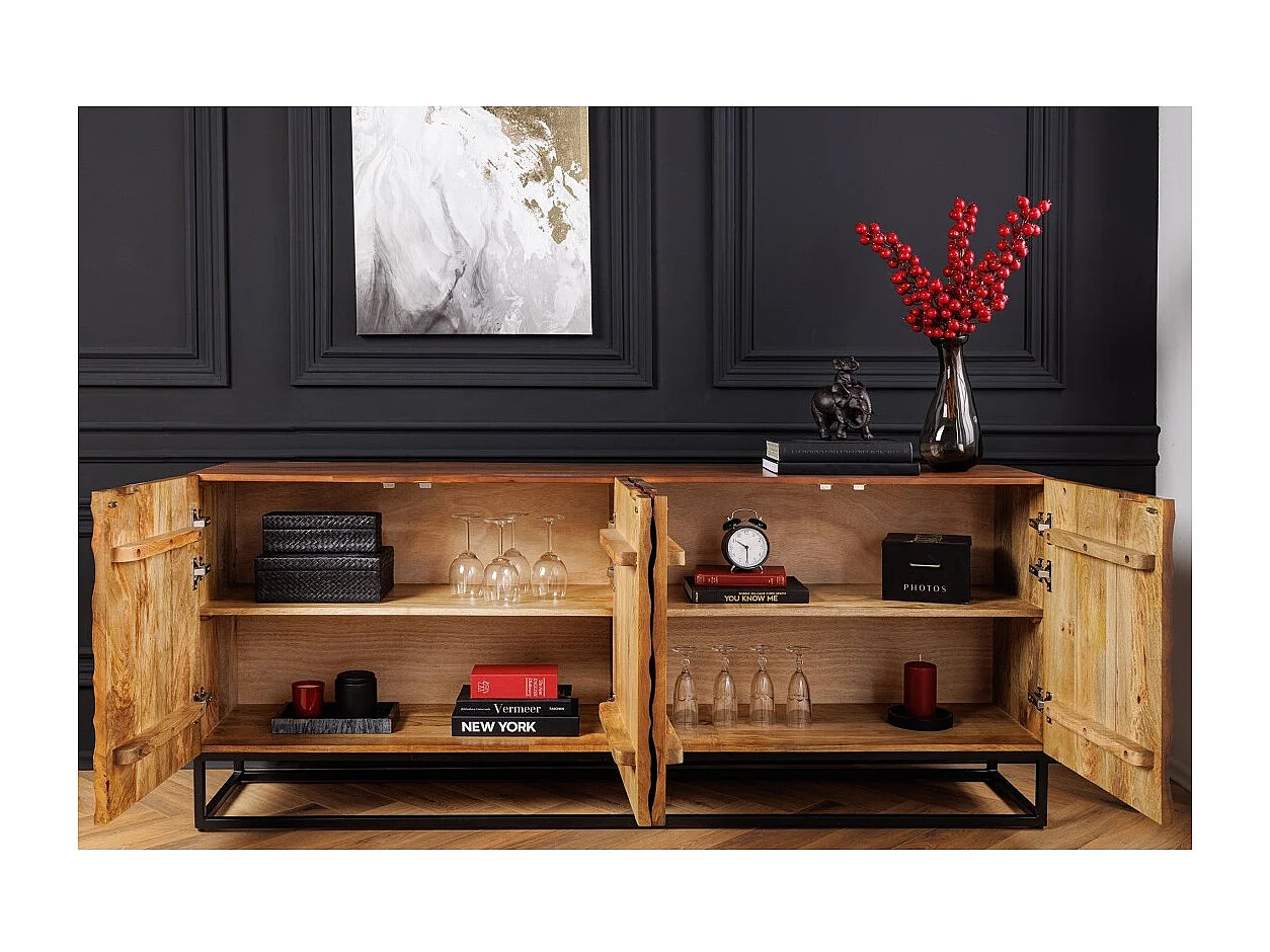 Buffet TERRAKAN 180 cm – Bois Massif de Manguier Marron – Façade Sculptée 3D