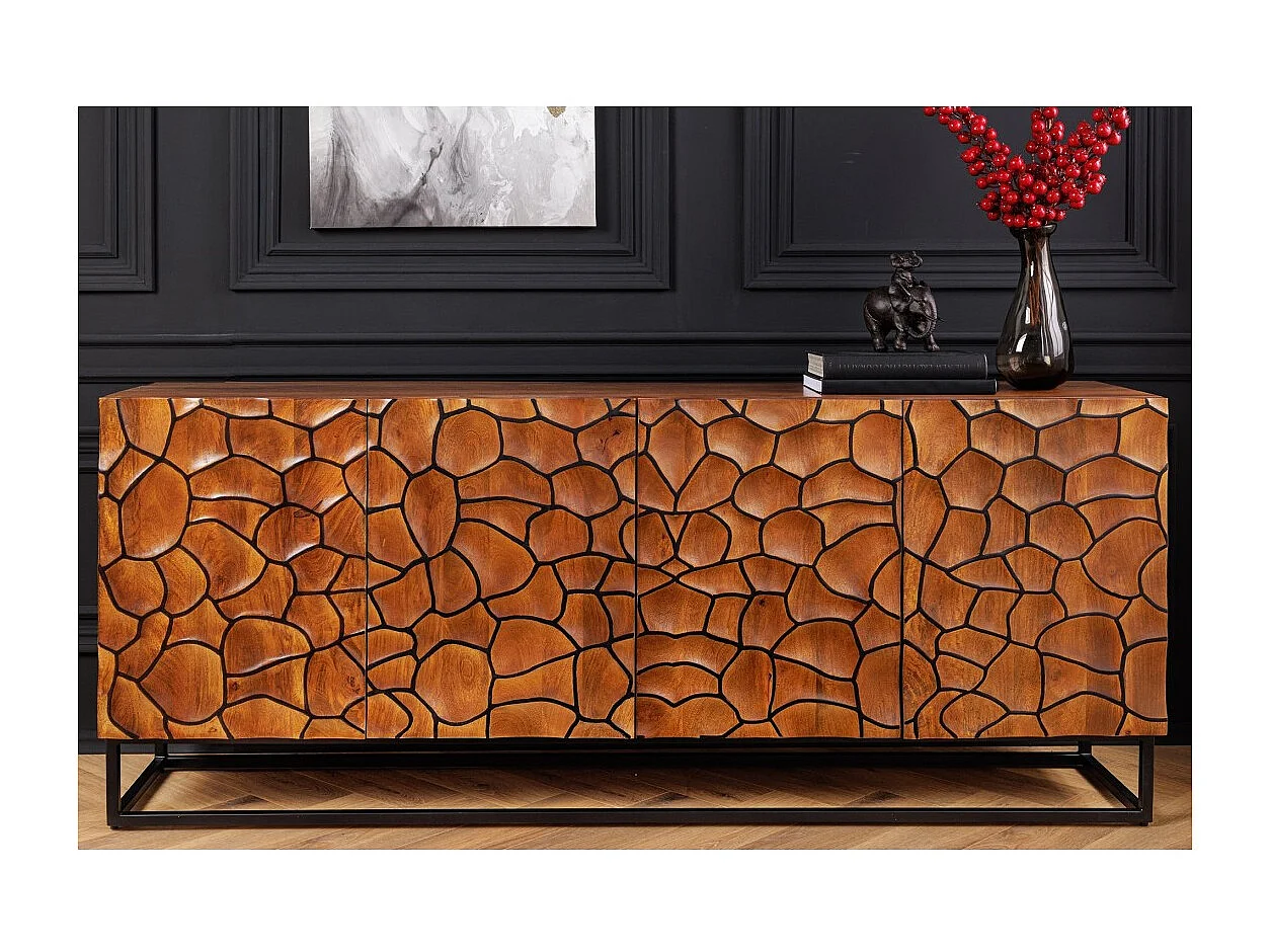 Buffet TERRAKAN 180 cm – Bois Massif de Manguier Marron – Façade Sculptée 3D