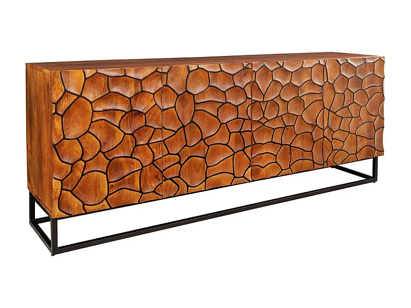 Buffet TERRAKAN 180 cm – Bois Massif de Manguier Marron – Façade Sculptée 3D
