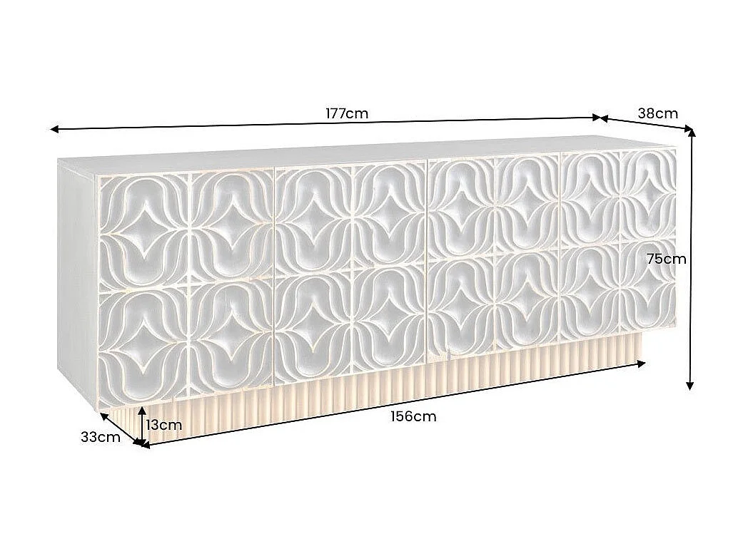 Buffet PALAZZO 180 cm – Massief hout grijs en goud – Gesneden in retro-Venetiaanse stijl