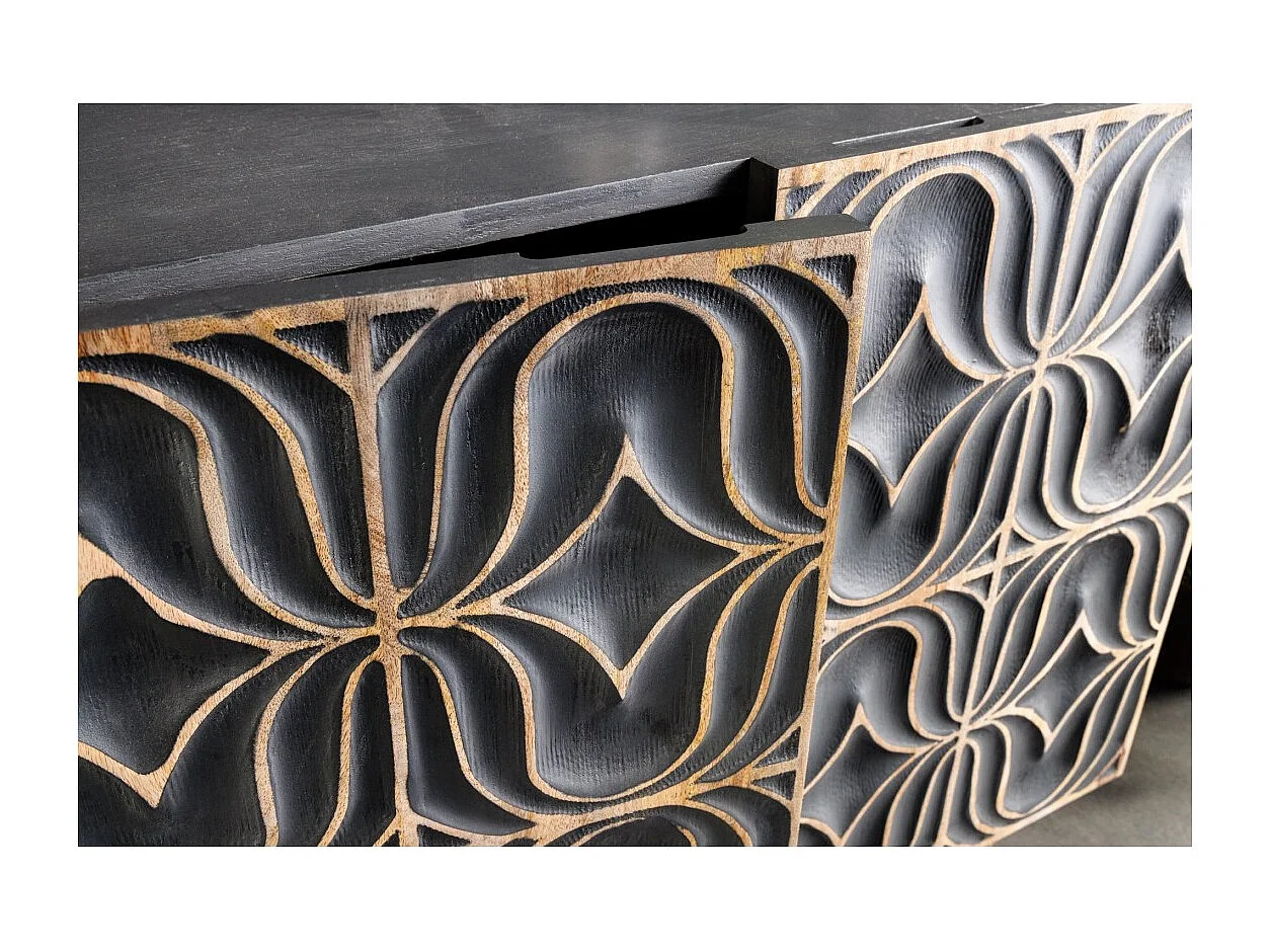 Buffet PALAZZO 180 cm – Massief hout grijs en goud – Gesneden in retro-Venetiaanse stijl