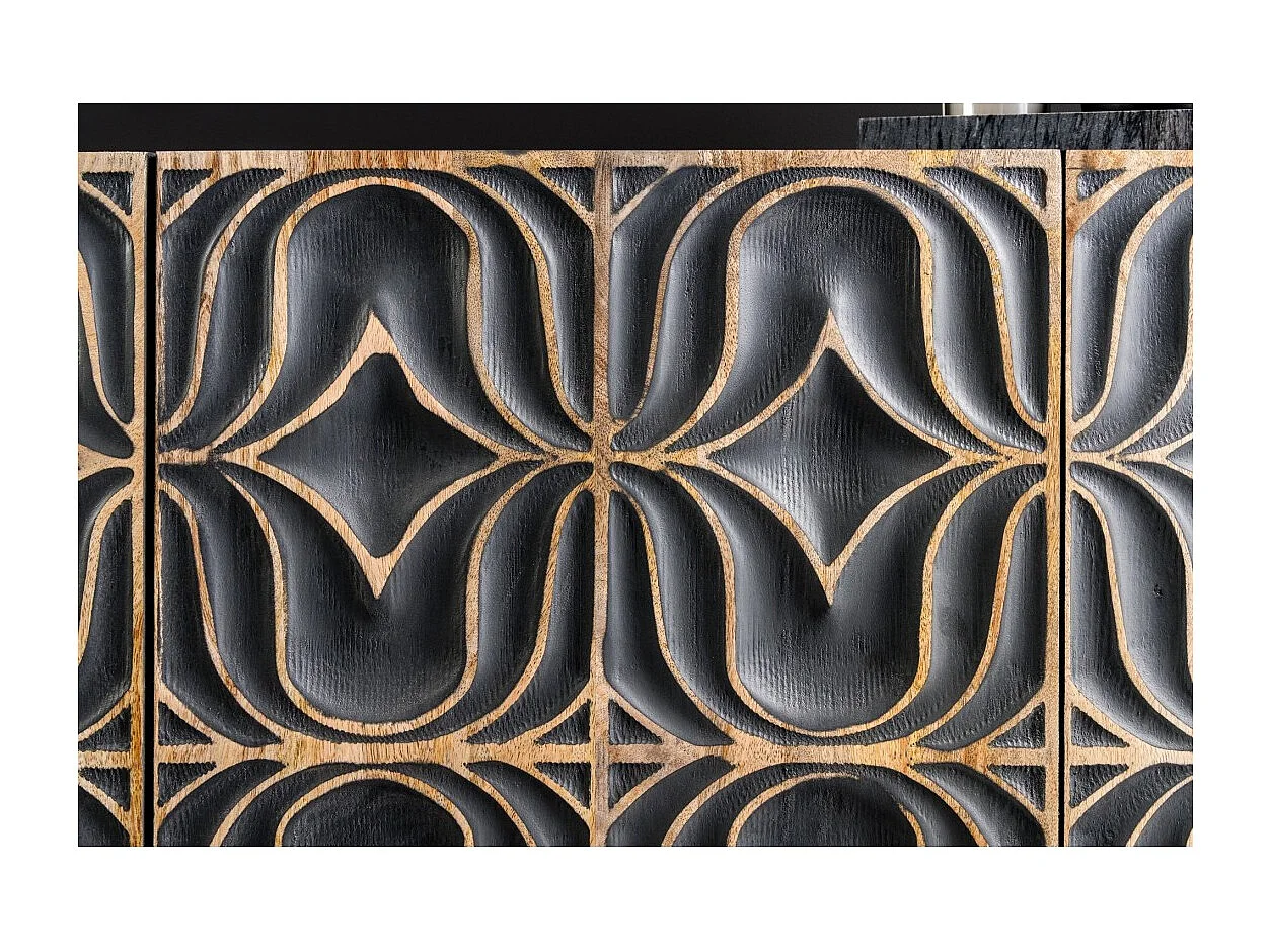 Buffet PALAZZO 180 cm – Massief hout grijs en goud – Gesneden in retro-Venetiaanse stijl