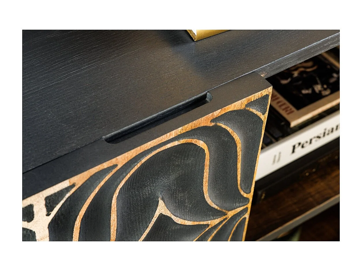 Buffet PALAZZO 180 cm – Massief hout grijs en goud – Gesneden in retro-Venetiaanse stijl