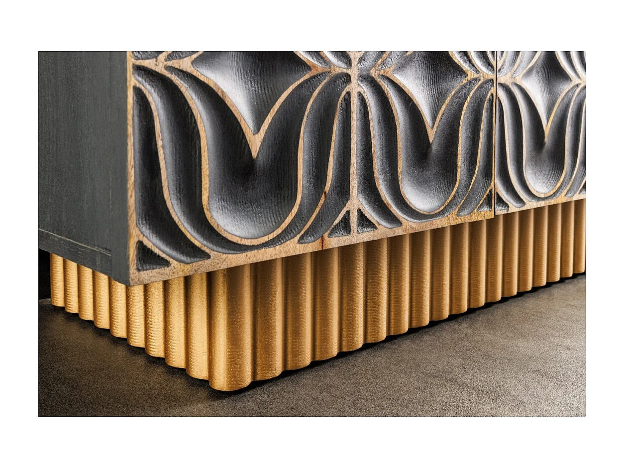 Buffet PALAZZO 180 cm – Massief hout grijs en goud – Gesneden in retro-Venetiaanse stijl