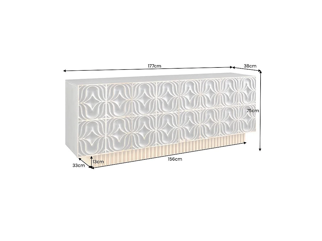 Buffet PALAZZO 180 cm – Massief hout grijs en goud – Gesneden in retro-Venetiaanse stijl