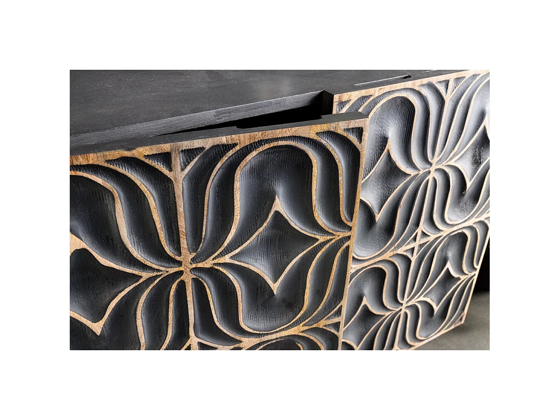 Buffet PALAZZO 180 cm – Massief hout grijs en goud – Gesneden in retro-Venetiaanse stijl