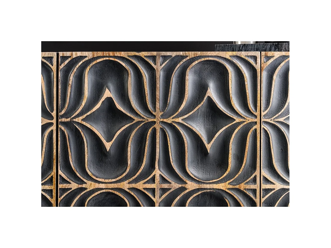 Buffet PALAZZO 180 cm – Massief hout grijs en goud – Gesneden in retro-Venetiaanse stijl