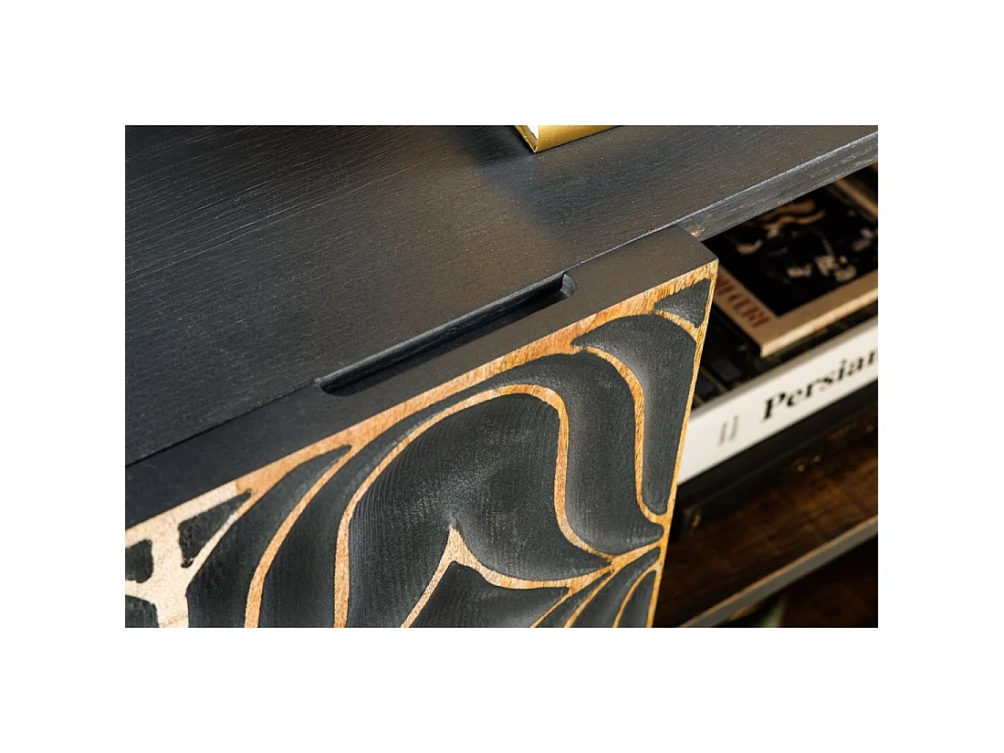 Buffet PALAZZO 180 cm – Massief hout grijs en goud – Gesneden in retro-Venetiaanse stijl
