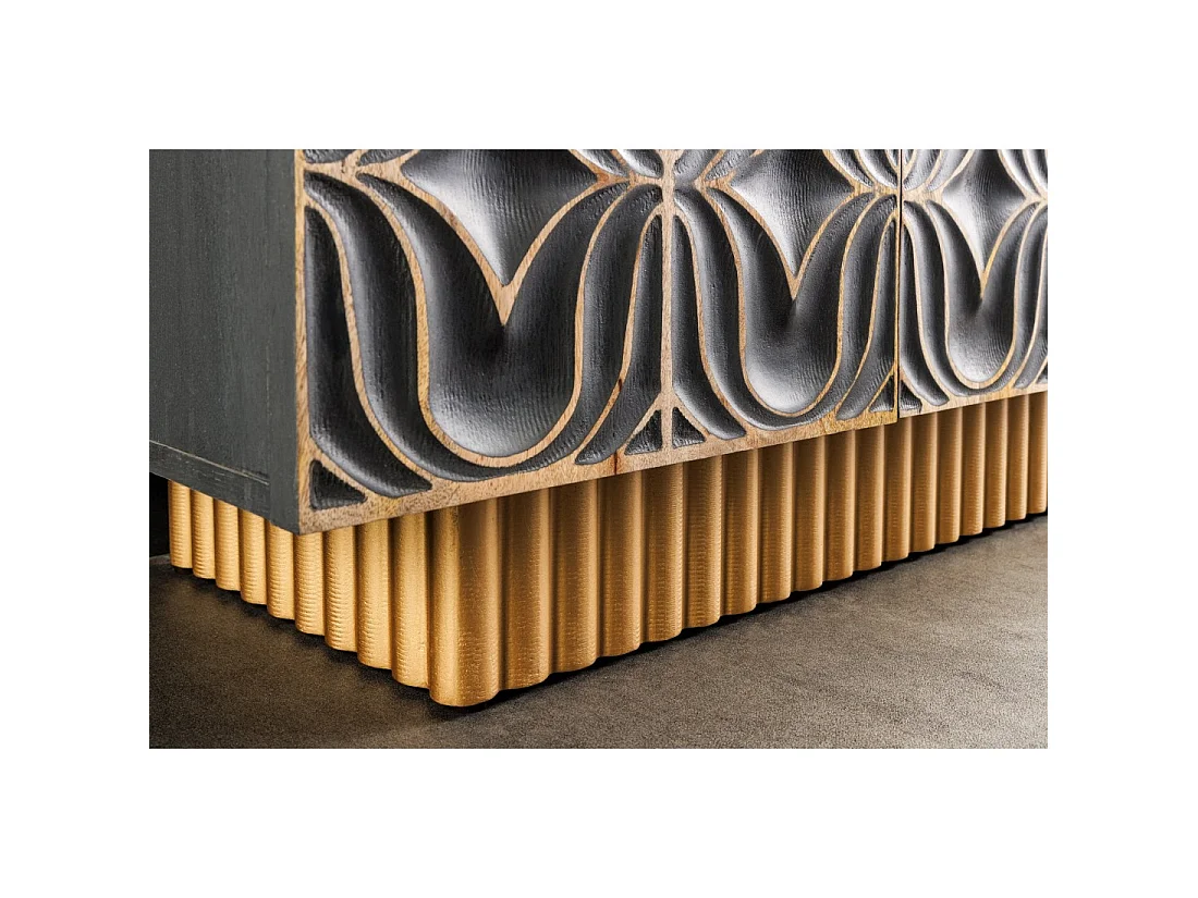 Buffet PALAZZO 180 cm – Massief hout grijs en goud – Gesneden in retro-Venetiaanse stijl