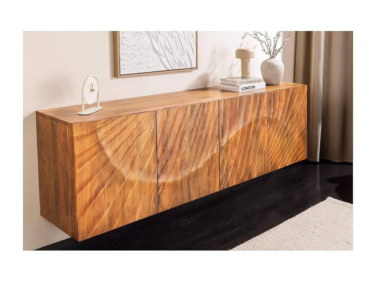 Buffet 180 cm 4 portes bois sculpté naturel – Collection SILVA