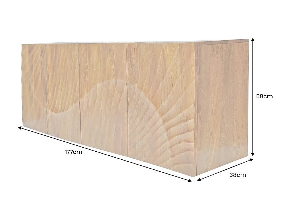Buffet 180 cm 4 portes bois sculpté naturel – Collection SILVA