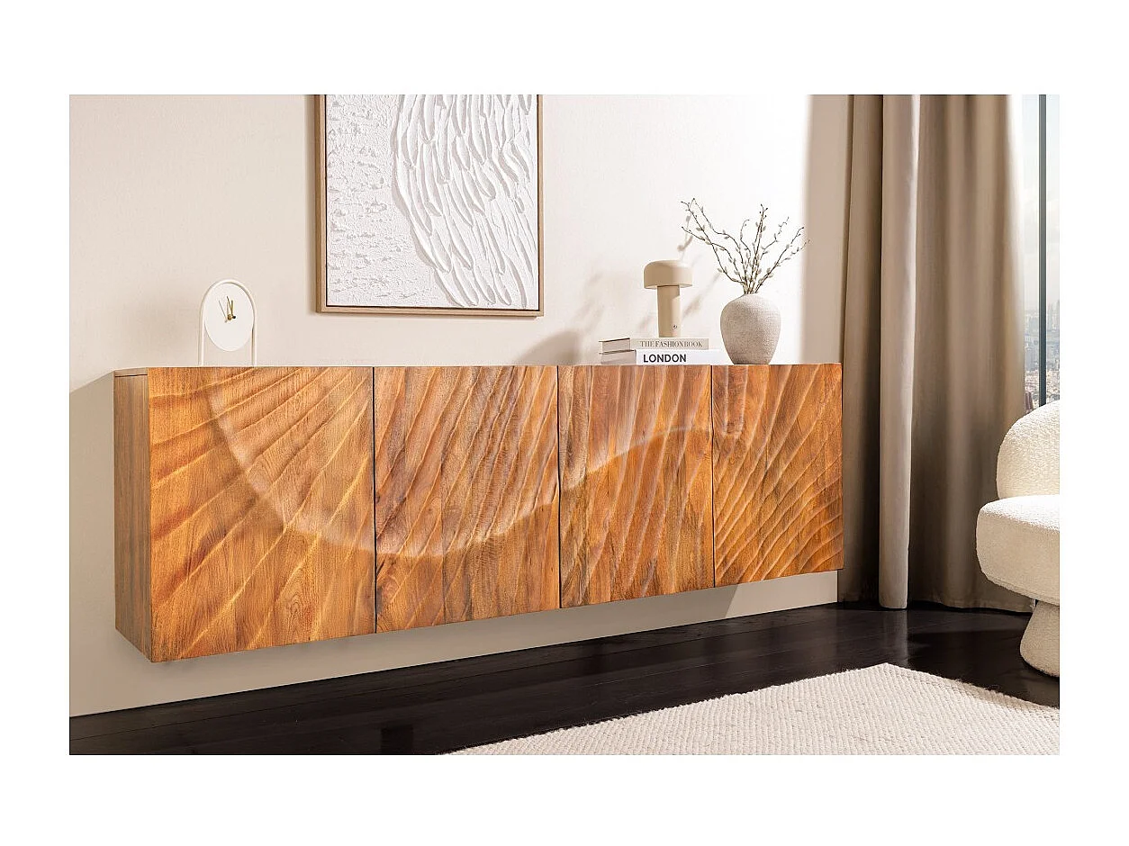 Buffet 180 cm 4 portes bois sculpté naturel – Collection SILVA