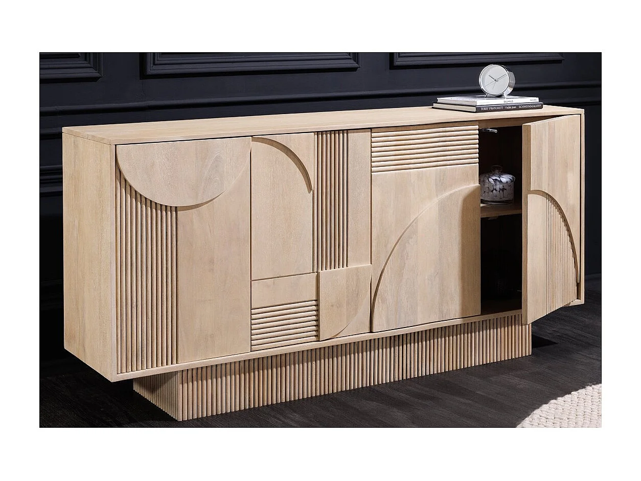 Buffet ORINO 170 cm – Madera maciza de mango blanqueado – Estilo Art Déco