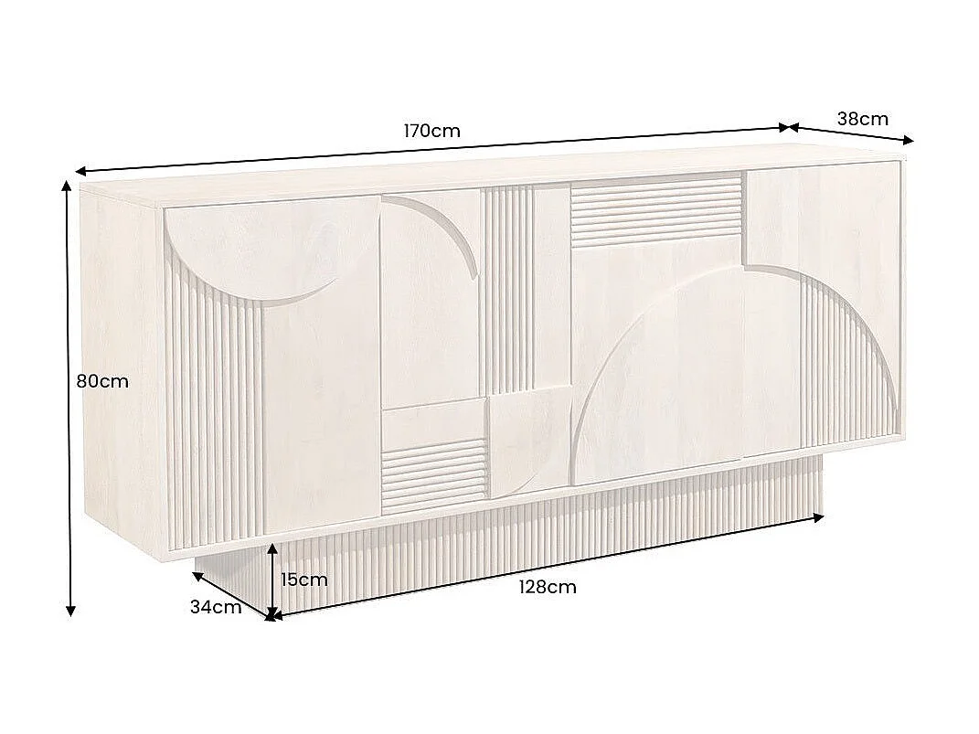 Buffet ORINO 170 cm – Madera maciza de mango blanqueado – Estilo Art Déco