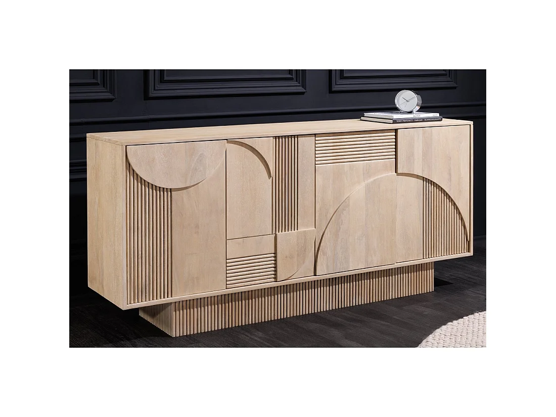Buffet ORINO 170 cm – Massief mangohout in whitewash – Art Deco stijl